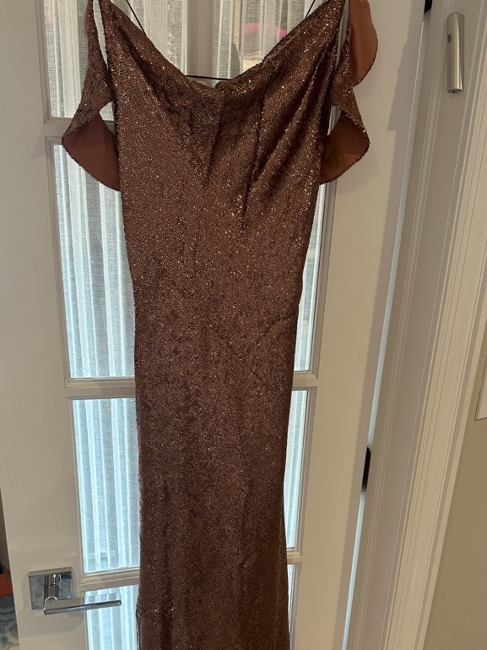 Rachel Zoe Elegant rose gold Sequin Off-Shoulder Evening Dress